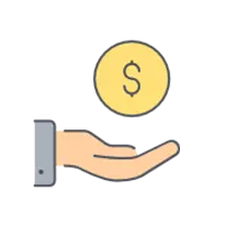 Symbole de soirée caritative, de soutien financier et de don monétaire.  Exporter vers Sheets Icône stylisée d'une main ouverte tendant pour recevoir ou offrir une pièce d'or marquée du symbole du dollar ($).