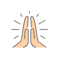 Symbole des lieux de culte, des offrandes et de la spiritualité. Icône stylisée de deux mains jointes en prière, émettant des rayons lumineux.